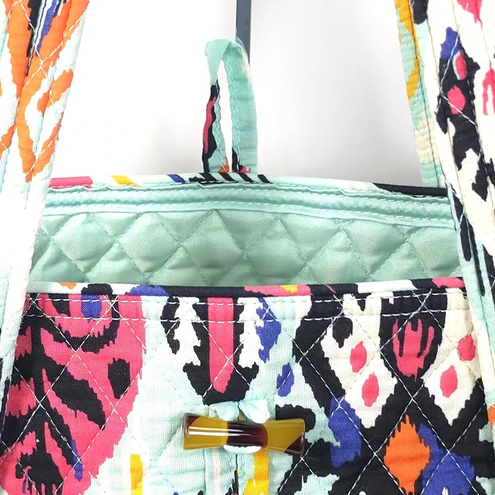 Vera Bradley Pueblo Aztec Ikat Turquoise Quilted Cotton Toggle Villager Tote Bag